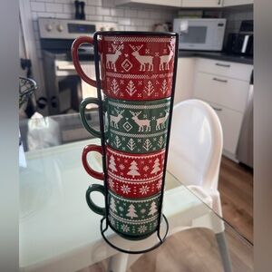 Festive Stacking Mugs with Holiday Patterns